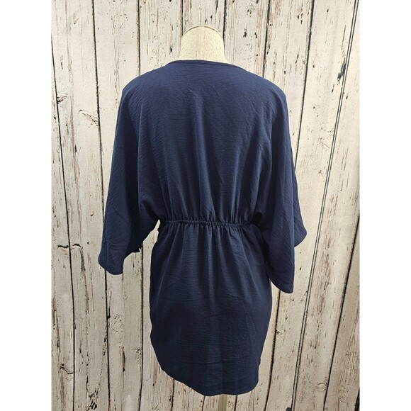 ALK Women's S CupShe Blue Flared Sleeve V-Neck Mini Dress Tie Waist Swim Coverup - Picture 6 of 9